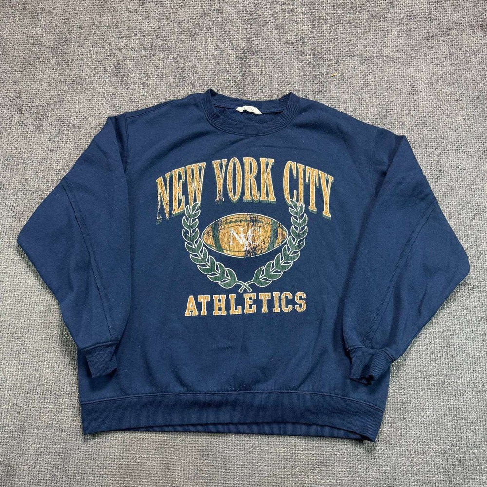 Aeropostale NYC Athletics Sweatshirt Unisex Medium Navy Blue Graphic Crewneck